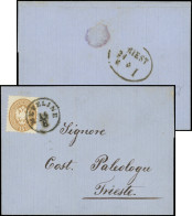 Let ITALIE (ANCIENS ETATS) LOMBARDO-VENETIE 27 : 15s. Brun Obl. Càd METELINE 14/8 S. LSC, Arr. TRIEST, 1868, TTB - Lombardo-Venetien