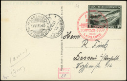 Let LIECHTENSTEIN PA 7 : 1f. Noir-olive, Obl. Cachet Zeppelin Rouge VADUZ-LAUSANNE S. CP, Càd Vaduz 10/6/31, Arr. LAUSAN - Bielorrusia