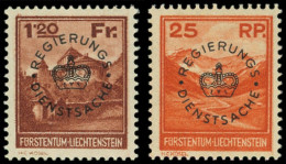 ** LIECHTENSTEIN Service 9/10 : 25r. Rouge-orange Et 1f20 Brun Rouge De 1932, TB - Dienstzegels