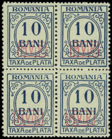 ** ROUMANIE Occupation AllemandeTaxe 2a : 10b. Bleu S. Verdâtre Avec Filigrane, BLOC De 4, Qqs Manques De Gomme De Fabri - Belarus