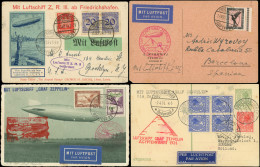 Let Lot De 8 CP Affr. Autriche, Allemagne, Hongrie, Pays-Bas Et Brésil, Cachets Zeppelin Divers 1924-31, TB - Verzamelingen (in Albums)