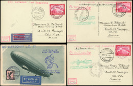 Let Allemagne, Empire, Lot De 7 CP Affranchissements Divers Avec Cachet Zeppelin, 1929-31, TB - Sammlungen