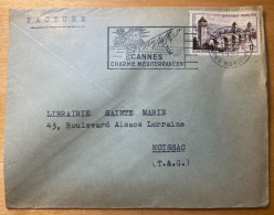 Enveloppe Affranchie N°1039 Seul Sur Lettre Oblitération Flamme Cannes Alpes Maritimes 1956 Tarif Facture - Postal Rates