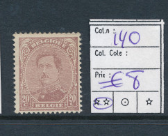BELGIUM BELGIQUE COB 140  MNH - 1915-1920 Alberto I