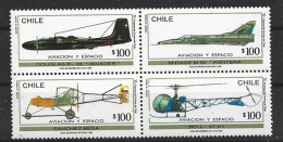 CHILI. Aviation: Mirage M50,Douglas B26,Bell 47D1,Sanchez Besa.  Série De 4 Timbres Neufs ** - Airplanes