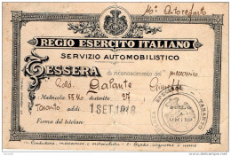 1916 TESSERA   REGIO ESERCITO ITALIANO SERVIZIO AUTOMOBILISTICO - Documenti
