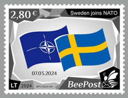 LITHUANIA-BEEPOST 2024 MNH Sweden Joins NATO Beitritt Schwedens 1v – PRIVATE OPERATOR – DHQ2415 - OTAN