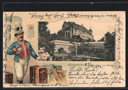 Lithographie Nürnberg, Burg Von Westen, Postbote Mit Brief Und Horn  - Poste & Facteurs