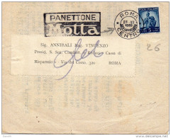 1950  LETTERA CON ANNULLO ROMA + TARGHETTA PANETTONE MOTTA - 1946-60: Marcophilie