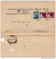 1949  LETTERA RACCOMANDATA CON ANNULLO MESTRE CITTA' - 1946-60: Marcophilie