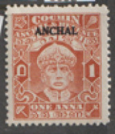 India  Cochin  1935  SG  74  1aoverprinted ANCHEL  Perf 11 Mounted Mint - Cochin