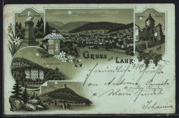 Mondschein-Lithographie Lahr, Reichswaisenhaus, Storchen-Thurm, Totalansicht  - Lahr