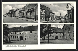AK Neudorf /Bruchsal, Gasthaus-Metzgerei Zum Gambrinus M. Louis, Strassenpartie, Torgebäude  - Bruchsal