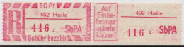 DDR Einschreibemarke Halle SbPA Postfrisch, EM2B-402zII(2) RU (a) Zh - Etiquetas De Certificado