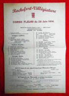 Programme Rochefort-Villégiature. Corso Fleuri Du 28 Juin 1914 (Belgique) - Programas