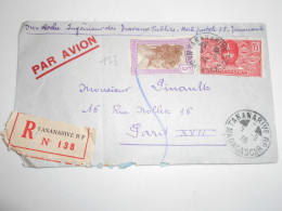 France Ex Colonies Madagascar , Lettre  Reçommandee De Tananarive 1938 Pour Paris - Briefe U. Dokumente