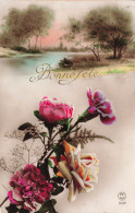 FETES ET VOEUX - Une Rose - Bonne Fête - Colorisé - Carte Postale Ancienne - Autres & Non Classés