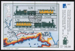 1987 Finland Michel Bl 3, Finlandia 88 Trains, FD Stamped. - Hojas Bloque