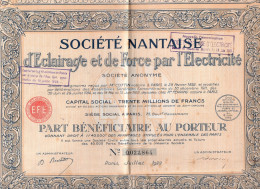 ACTION - Société Nantaise D'Eclairage Et De Force Par L'Electricité - Elektriciteit En Gas