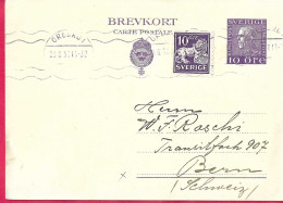 SVEZIA - INTERO CARTOLINA POSTALE (MICHEL P29) DA OREBRO *29.6.37* PER BERNA - Entiers Postaux