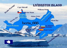 Antarctica Livingston Island Map New Postcard * Carte Geographique * Landkarte - Andere & Zonder Classificatie