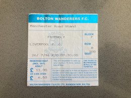 Bolton Wanderers V Liverpool 1994-95 Match Ticket - Tickets & Toegangskaarten