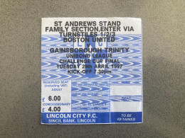 Boston United V Gainsborough Trinity 1996-97 Match Ticket - Tickets D'entrée