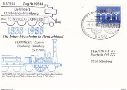 Germany Deutschland 150 Jahre Deutsche Eisenbahnen Beförtder Etzelwang - Nürnberg Ferphilex Express 09-08-1985 - Trains