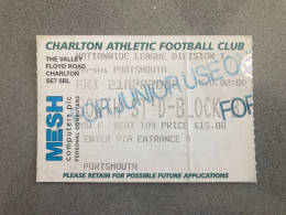 Charlton Athletic V Portsmouth 1999-00 Match Ticket - Tickets D'entrée