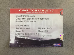 Charlton Athletic V Wolverhampton Wanderers 2015-16 Match Ticket - Tickets D'entrée