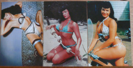 BETTIE PAGE LOT DE 3 CARTES COULEUR DE LA REINE DES PIN UP EN BIKINI - Pin-Ups