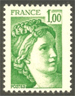 349 France Yv 1973 Sabine De Gandon 1f Vert Green MNH ** Neuf SC (1973-1b) - 1977-1981 Sabine Of Gandon