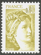 349 France Yv 1971 Sabine De Gandon 80c Jaune Olive Yellow MNH ** Neuf SC (1971-1b) - 1977-1981 Sabine (Gandon)