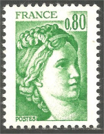 349 France Yv 1970 Sabine De Gandon 80c Vert Green MNH ** Neuf SC (1970-1b) - 1977-1981 Sabine (Gandon)