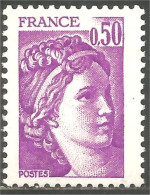 349 France Yv 1969 Sabine De Gandon 50c Violet MNH ** Neuf SC (1969-1b) - 1977-1981 Sabine De Gandon