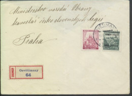 Böhmen Und Mähren # 14 +28 Portorichtiger R-Fernbrief Osvetimany 19.9.39 > Prag - Covers & Documents