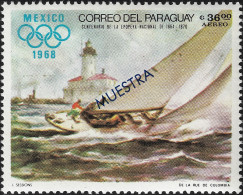 Paraguay 1968 Y&T PA 496 Surchargé Muestra, Spécimen. Peinture De Régate De Voiliers, Phare, Jeux Olympiques De Mexico - Vuurtorens