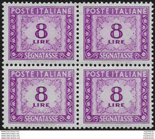 1956 Italia Segnatasse Lire 8 Lilla Quartina MNH Sass N. 112 - Altri & Non Classificati