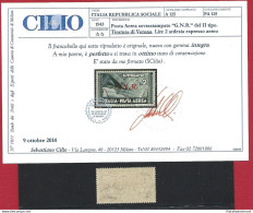 1944 RSI, Posta Aerea N° 125,  2 Lire Ardesia , MNH** Certificato CILIO - Andere & Zonder Classificatie