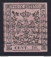 1852 MODENA, N° 9 10 Cent. Rosa  USATO  Firma Bolaffi - Modena