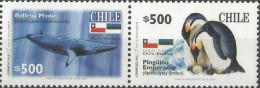 Chile Chili 2006 Antarctic Fauna Penguin Whale Joint With Estonia Strip Of 2 Stamps MNH - Balene