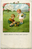 Cpa Illustrateur P. Ebner Fillettes Cueillant Des Fleurs - Ebner, Pauli