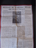 Affichette ( 38 X 28 Cm ) " Message Du Maréchal Pétain, Chef De L'état Français " 1940 ( Pliures, Trous ) - Afiches