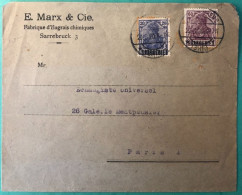 Allemagne, Divers Sur Enveloppe TAD SARREBRUCK 20.8.1920 Pour Paris - (A1103) - Covers & Documents