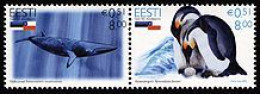 Estonia Estland Estonie 2006 Antarctic Fauna Penguin Whale Joint With Chile Strip Of 2 Stamps MNH - Balene