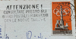 OLIMPIADI ROMA - PREOLIMPICA L. 15 ISOLATO SU CARTOLINA - CON ANNULLO A TARGHETTA - 1946-60: Marcophilie