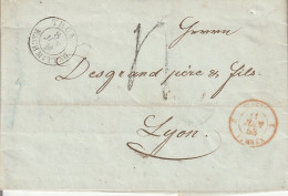 Suisse Lettre Taxée Thun Pour La France 1853 - Marcophilie