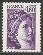 350 France Yv 2060 Sabine De Gandon 1 F 60 Violet 1979 MNH ** Neuf SC (2060-1b) - 1977-1981 Sabine (Gandon)