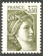 351 France Yv 2121 Sabine De Gandon 3 F 50 Vert Olive Green MNH ** Neuf SC (2121-1b) - 1977-1981 Sabine (Gandon)