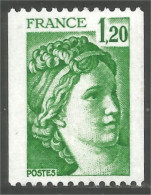 351 France Yv 2103 Sabine De Gandon 1 F 20 Vert Green Roulette Coil MNH ** Neuf SC (2103-3b) - 1977-1981 Sabine Van Gandon